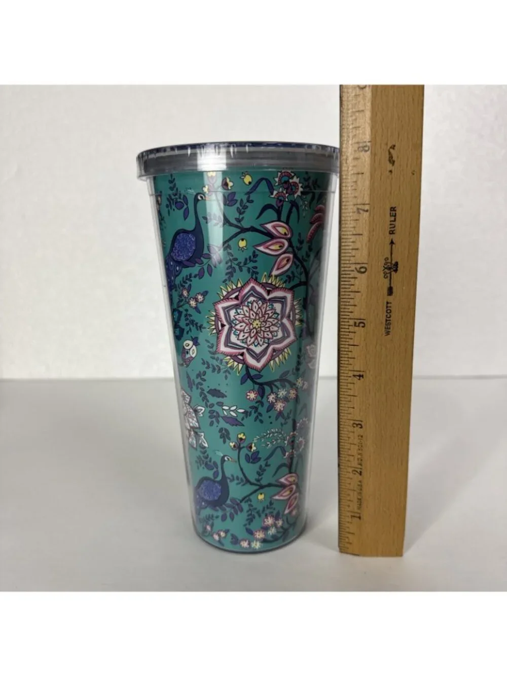 Vera Bradley Peacock Garden 24oz Travel Tumbler No Straw Acrylic Outlet